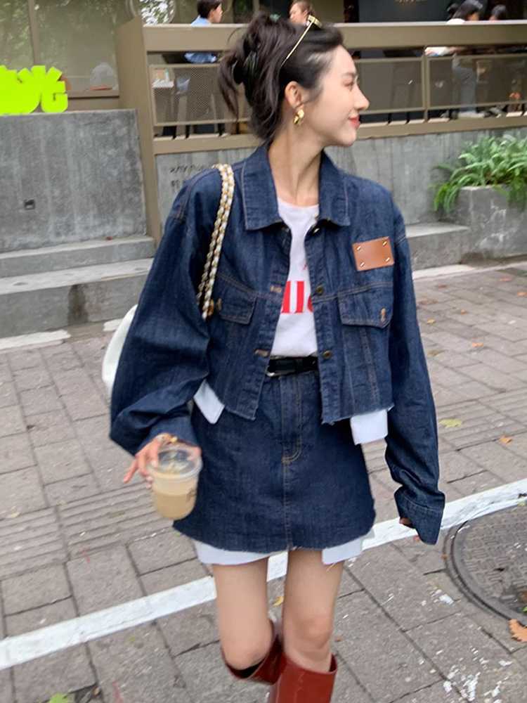 デニムセットアップ クロップドジャケット×ミニスカート