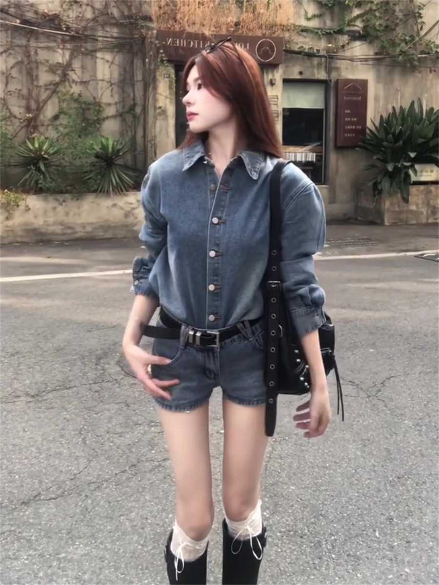 デニムセットアップ クラシカルシャツショートパンツセット