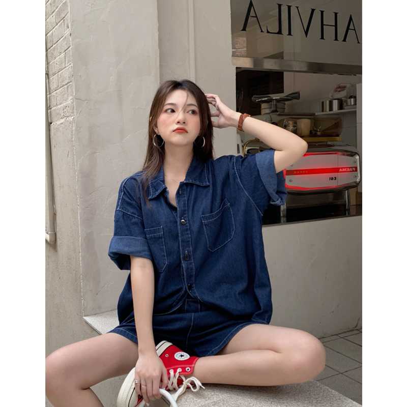 デニムセットアップ ゆったり短袖デニムセットアップ