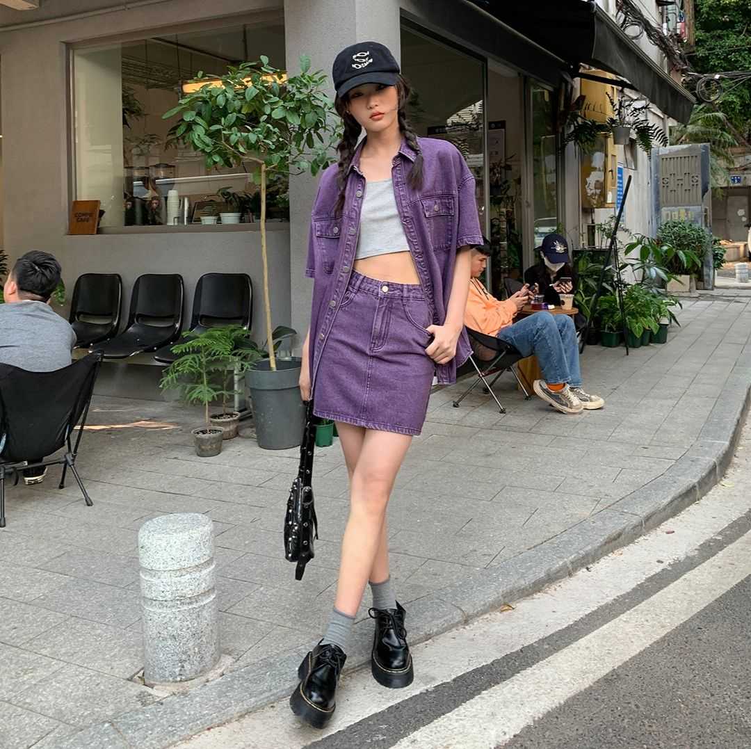 デニムセットアップ こなれ感デニムシャツスカートセット