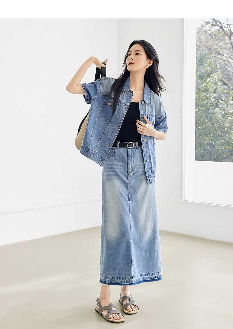 デニムセットアップ 半袖ゆったりデニムジャケット＆ロングスカート
