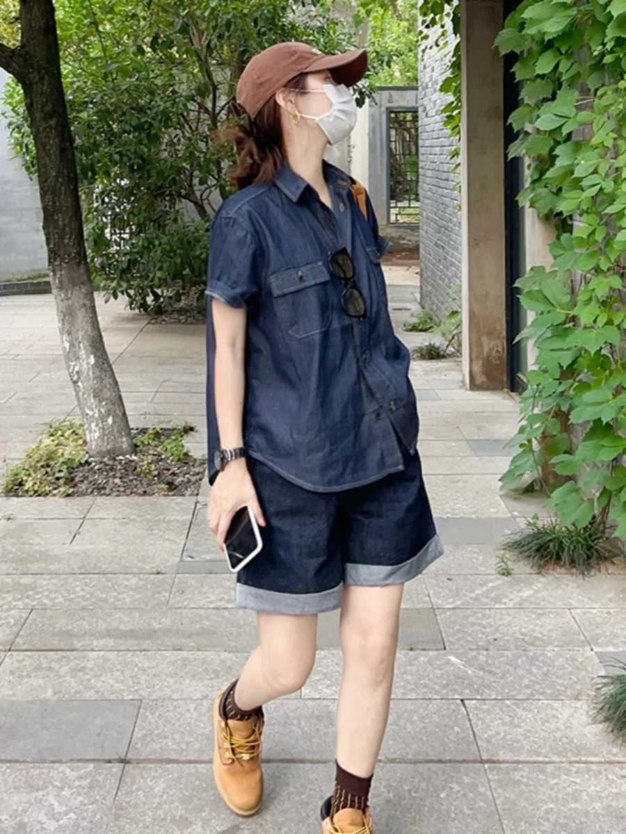 デニムセットアップ ゆったりポケット付きデニムセットアップ