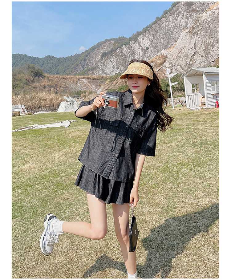 デニムセットアップ ゆったりシルエット フレア上下セット