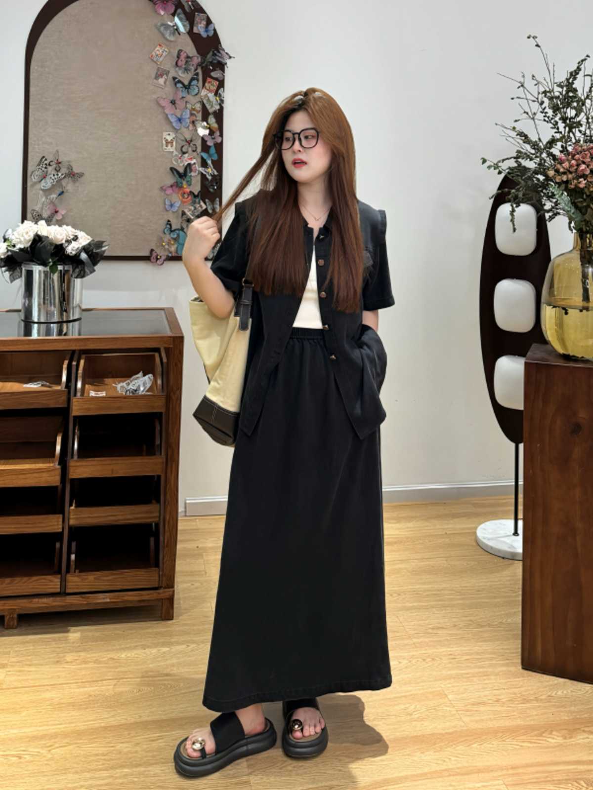 デニムセットアップ 上品ロングシルエット デニムセット