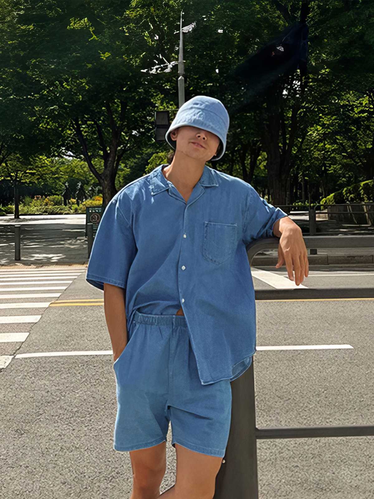 デニムセットアップ リラックスデニム半袖ショートパンツセット