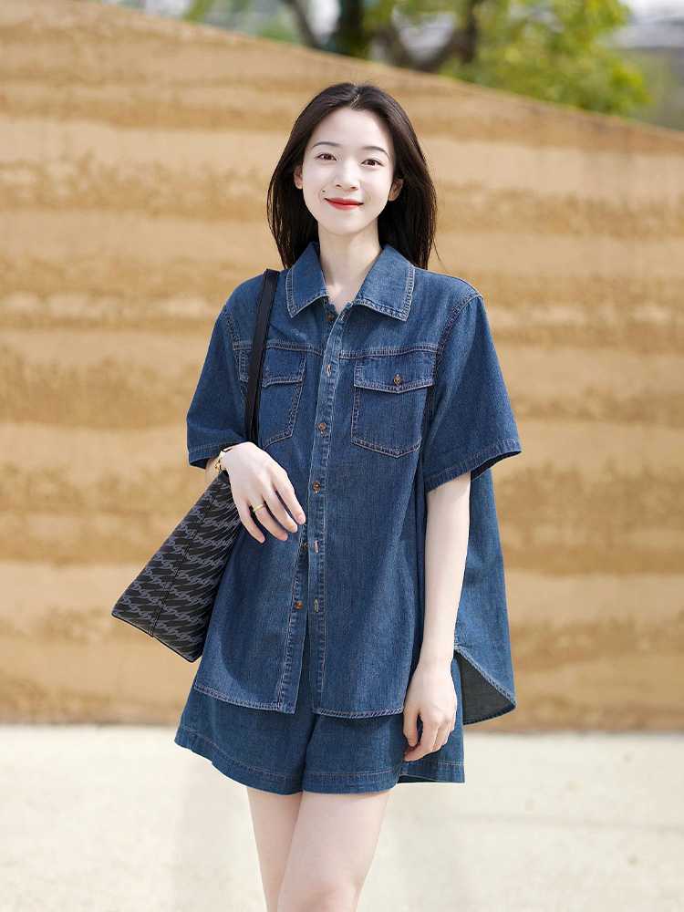 デニムセットアップ 涼やか半袖デニムセットアップ