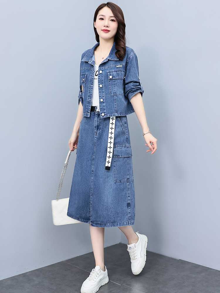 デニムセットアップ カジュアル風味ジャケットスカート