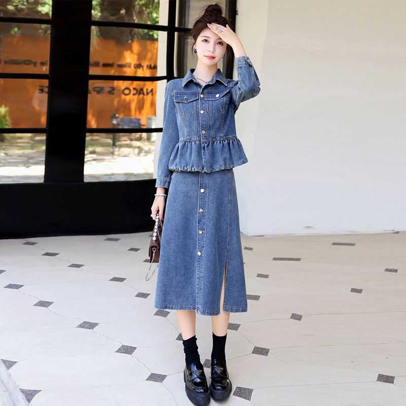 デニムセットアップ ペプラムフリル デニムセットアップ