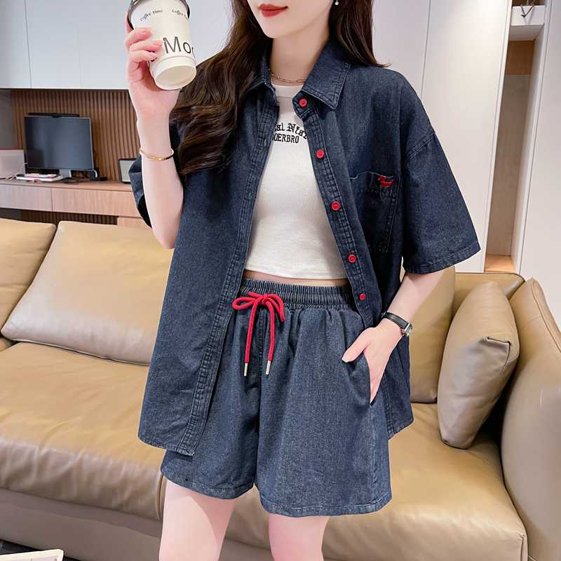 デニムセットアップ 緩やかシルエット 半袖デニムセット