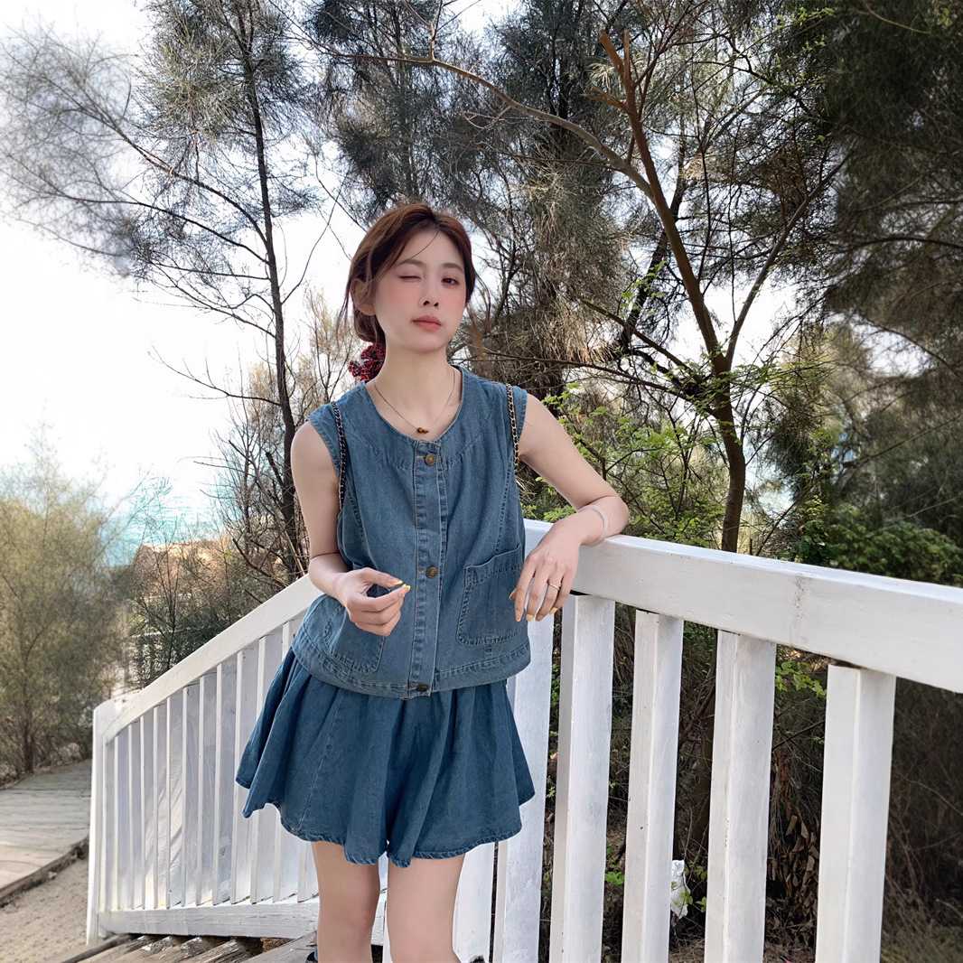 デニムセットアップ 涼やかノースリーブ スカートセット