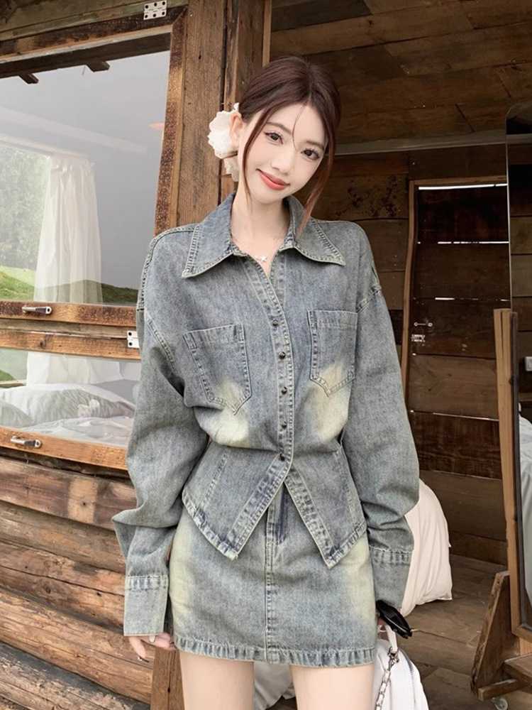 デニムセットアップ ウエスタンミニスカートセット