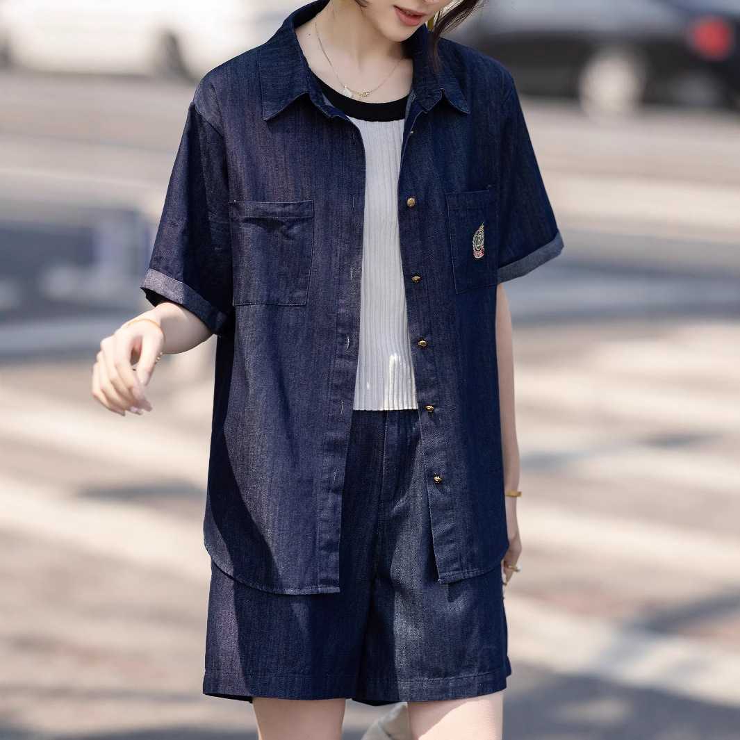デニムセットアップ ゆったり半袖デニム上下セット