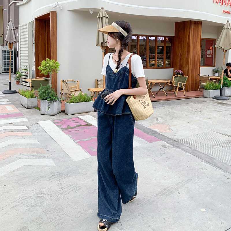 デニムセットアップ フリルペプラムビスチェセットアップ