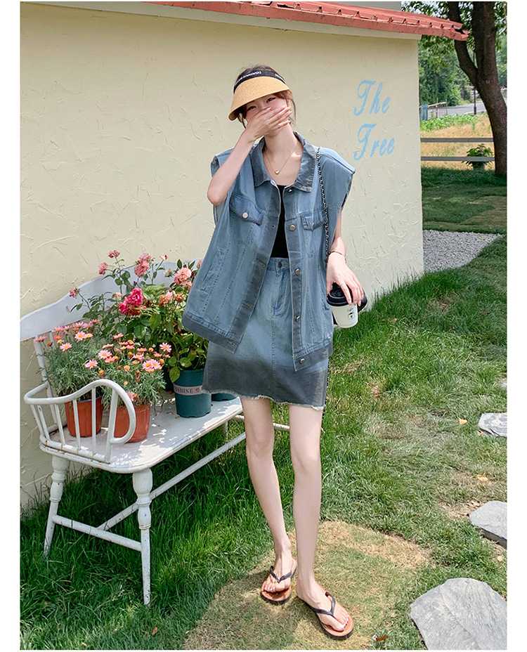 デニムセットアップ ノースリーブデニム上下セット