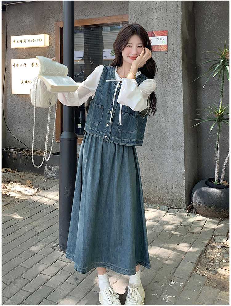 デニムセットアップ レトロ風ベスト風スカートセット