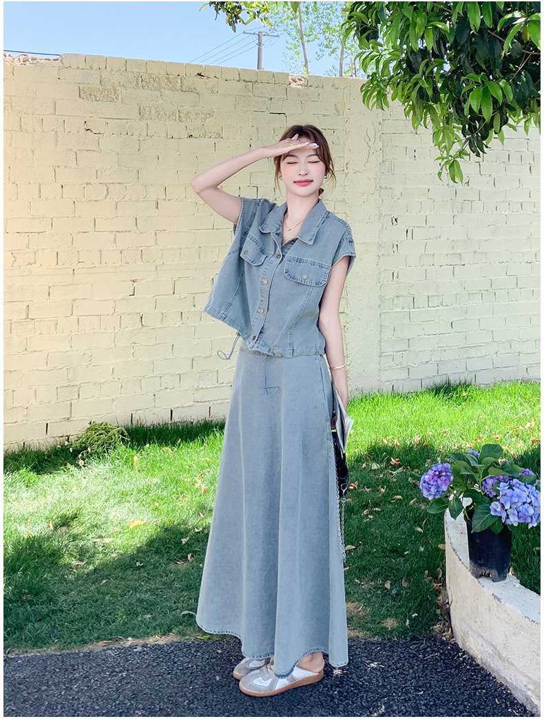 デニムセットアップ ノースリーブ フレア デニムセット