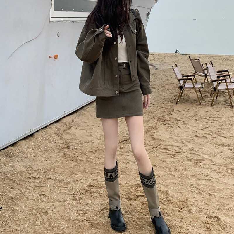 デニムセットアップ カジュアル余韻 ジャケットスカート