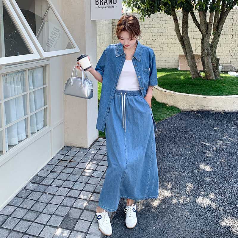 美品　PLEATS PLEASE セットアップ デニム転写 トップス　ロング丈 PLEATS PLEASE ISSEY MIYAKE】プリーツプリーズ『デニム転写