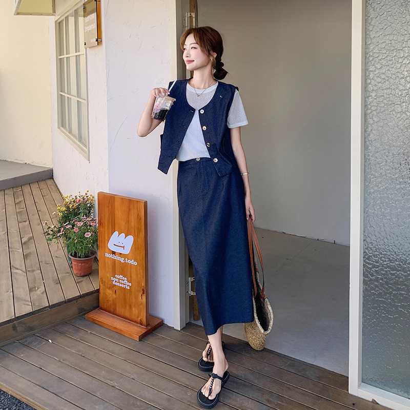 デニムセットアップ ノースリーブベスト＆ロングスカート