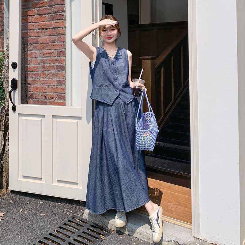 デニムセットアップ 涼やかベスト&ロングスカートセット