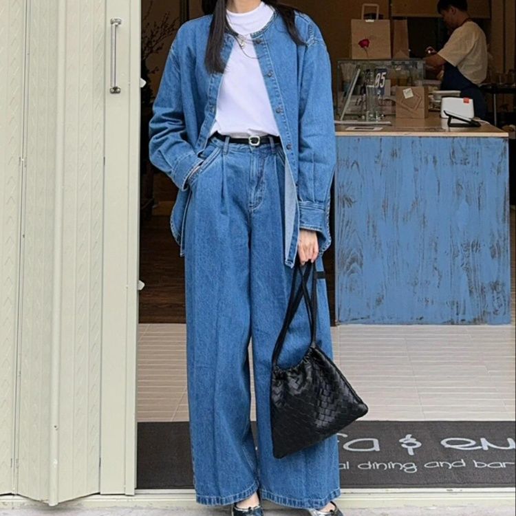 デニムセットアップ ゆったりデニムシャツセットアップ