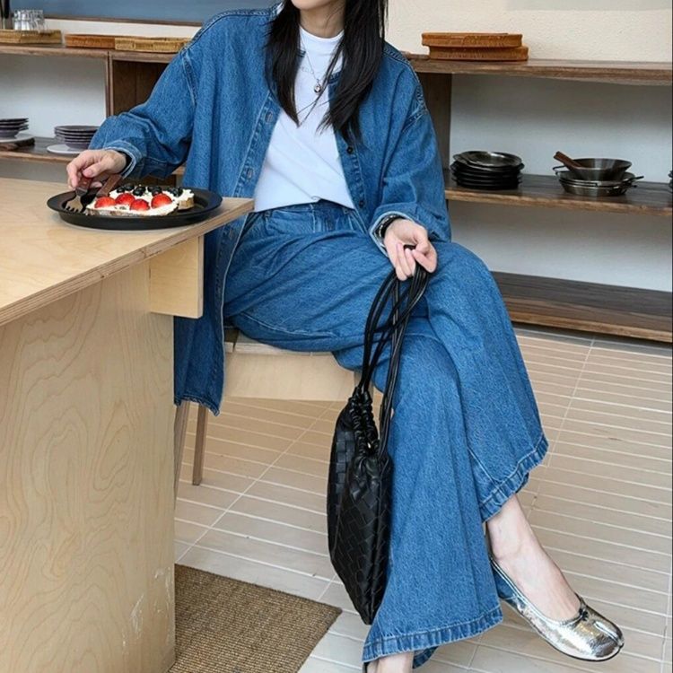 デニムセットアップ ゆったりデニムシャツセットアップ