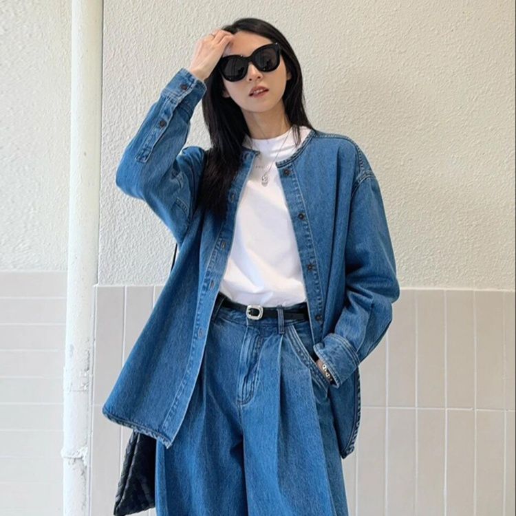 デニムセットアップ ゆったりデニムシャツセットアップ
