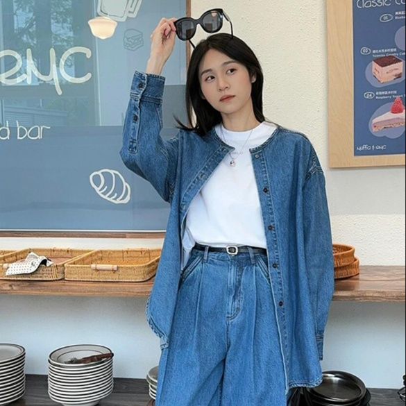 デニムセットアップ ゆったりデニムシャツセットアップ