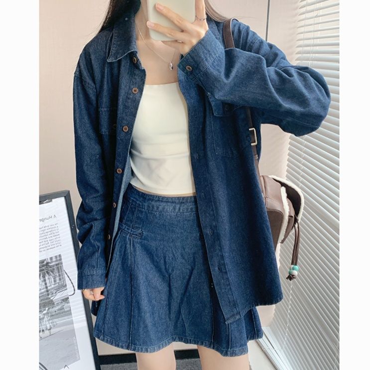デニムセットアップ ゆったりデニムシャツスカートセット