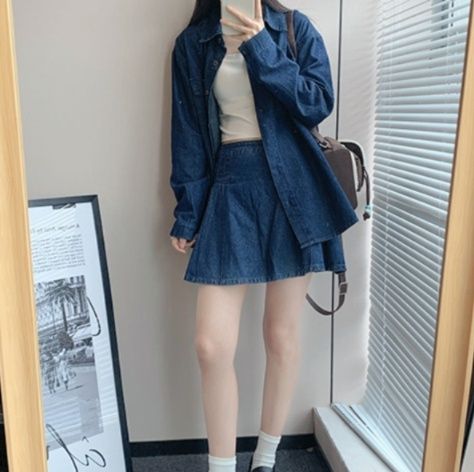 デニムセットアップ ゆったりデニムシャツスカートセット