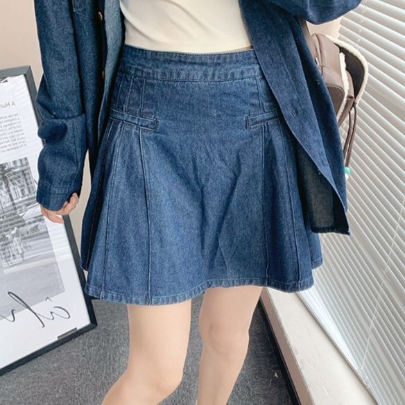 デニムセットアップ ゆったりデニムシャツスカートセット