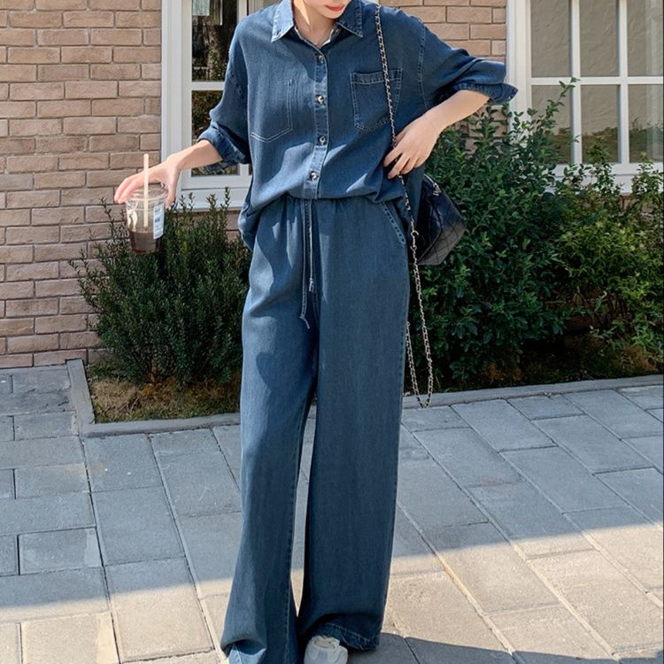 デニムセットアップ　ゆったりシルエットデニムセットアップ