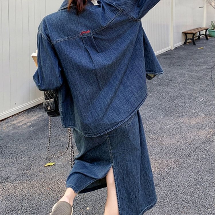 デニムセットアップ ゆったりデニムシャツスカートセット