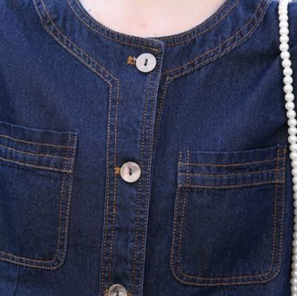 デニムセットアップ パフスリーブ短丈ジャケット風ロングスカートセット