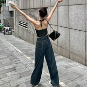 デニムセットアップ デニムビスチェ×ワイドパンツセット