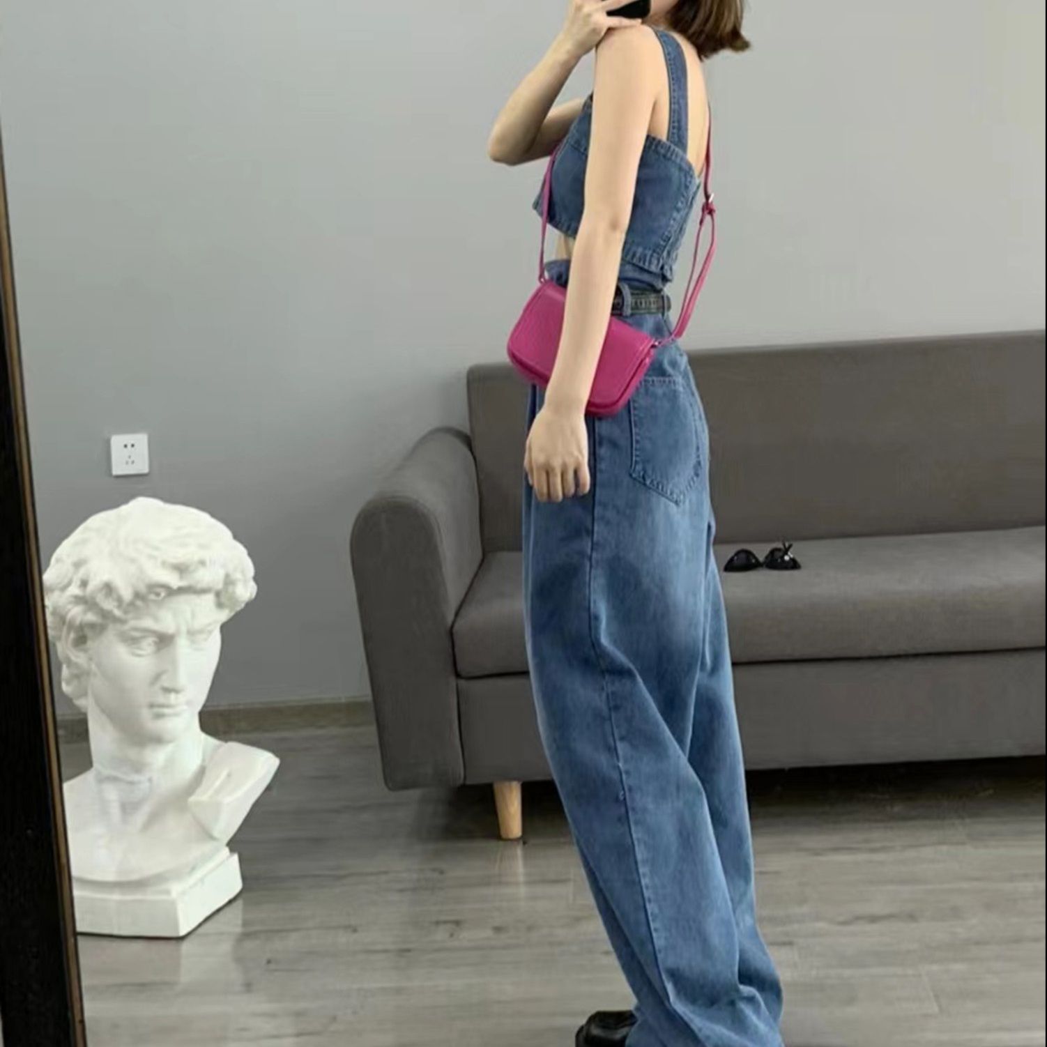デニムセットアップ こなれ感ビスチェ＆ワイドパンツセット