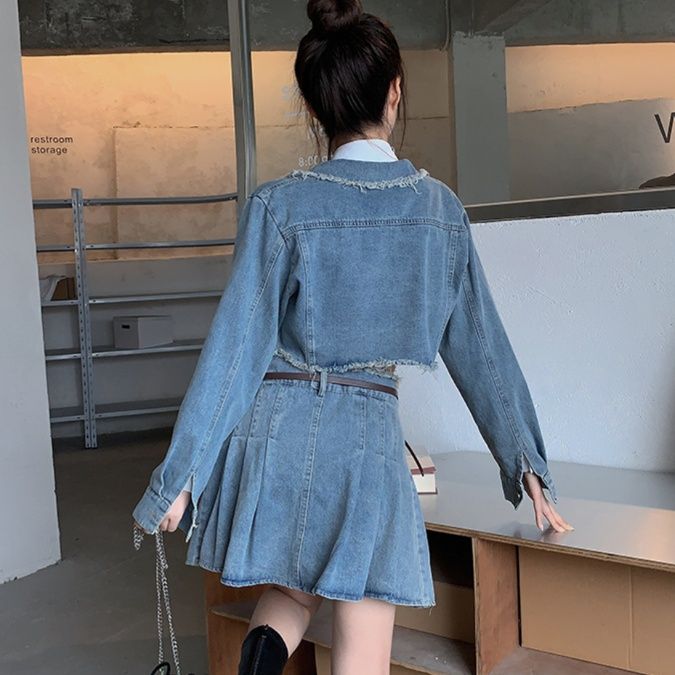 デニムセットアップ クロップド丈デニム制服風セットアップ