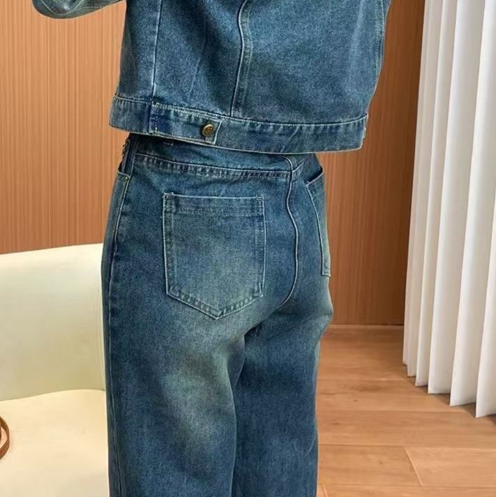 デニムセットアップ ヴィンテージ風ジージャン＆ワイドパンツ上下セット