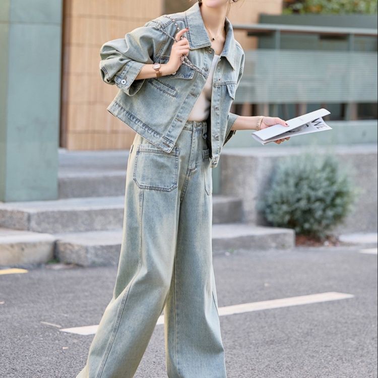 デニムセットアップ ゆったりシルエット ジージャンとワイドパンツの二点組