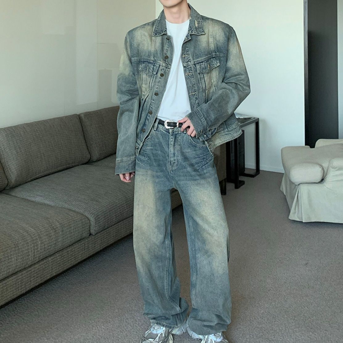 デニムセットアップ ゆったりシルエット デニム上下セット