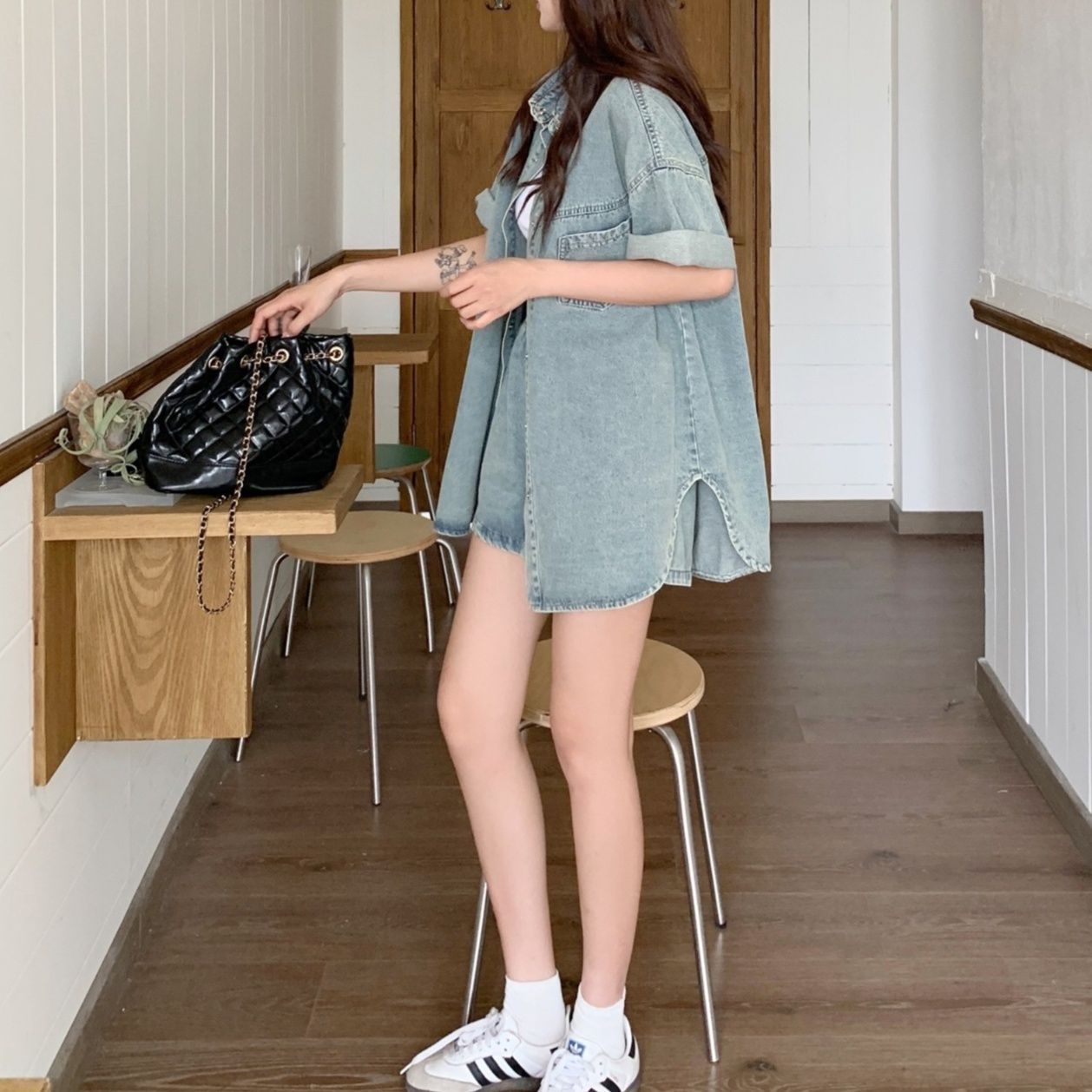 デニムセットアップ ゆったりデニムシャツセットアップ