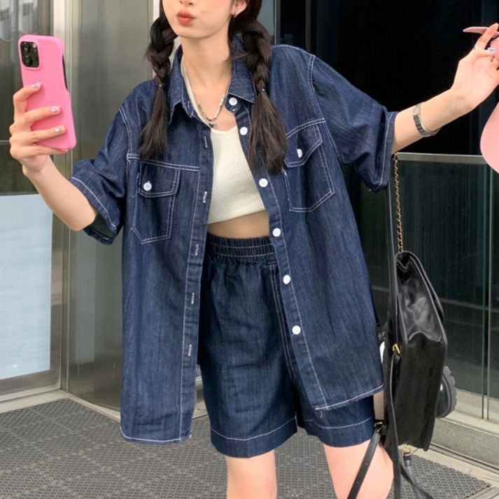 デニムセットアップ ゆったりシルエット デニムシャツセット