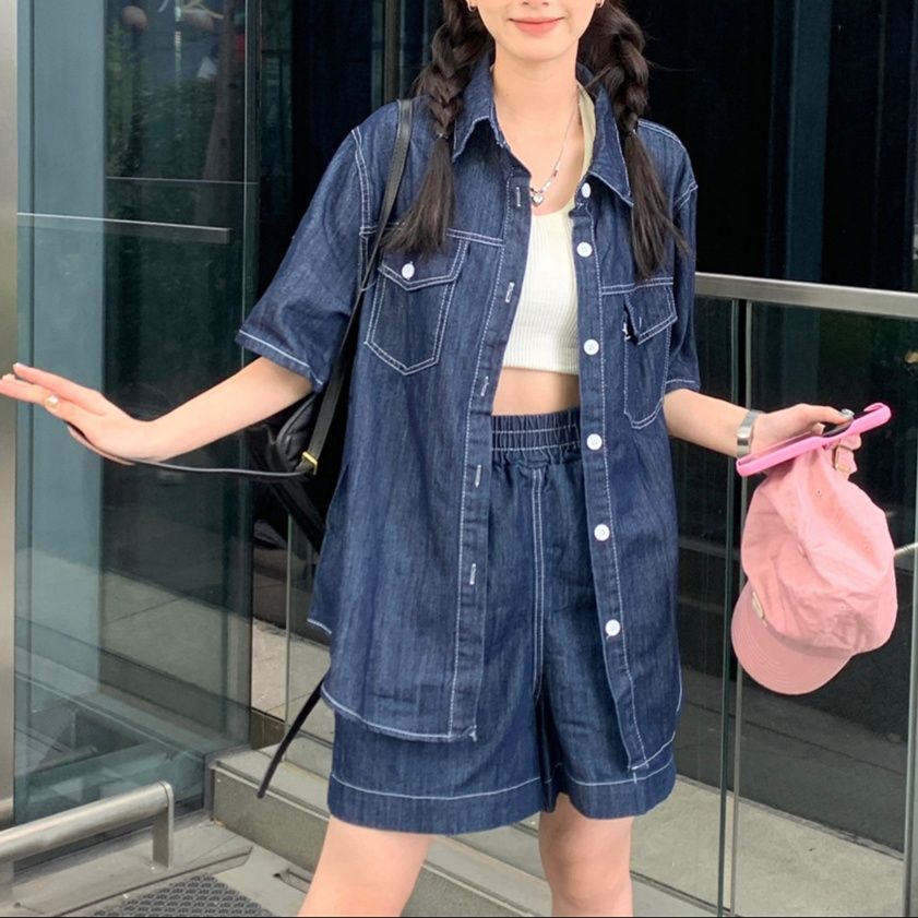 デニムセットアップ ゆったりシルエット デニムシャツセット