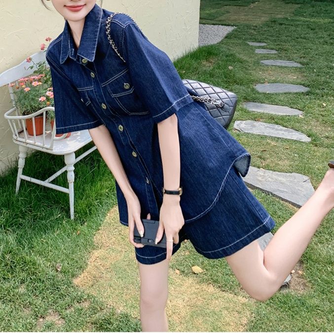 デニムセットアップ ゆったりシルエット デニムシャツセット