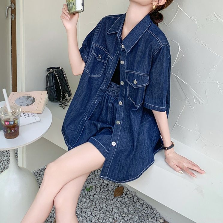 デニムセットアップ ゆったりシルエット デニムシャツセット