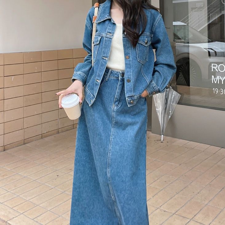 デニムセットアップ ゆったりデニムジャケットスカートセット