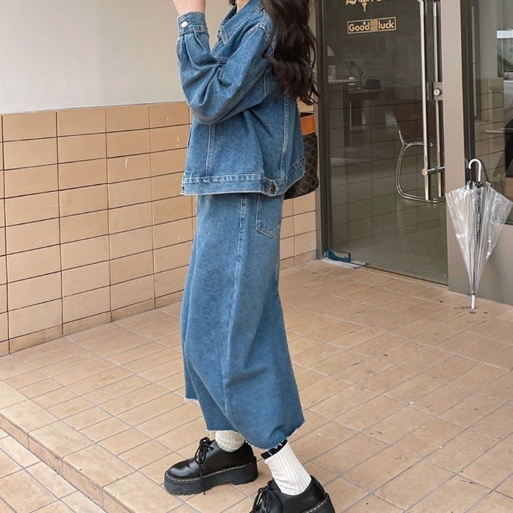 デニムセットアップ ゆったりデニムジャケットスカートセット