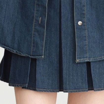 デニムセットアップ 半袖シャツとプリーツスカートのセット