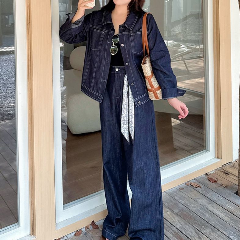 デニムセットアップ 大人カジュアル　ゆったりサイズのジャケット上下組み合わせ