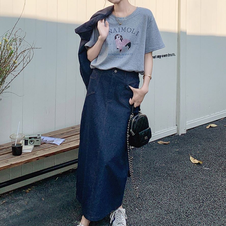 デニムセットアップ ゆったりベストロングスカートセット